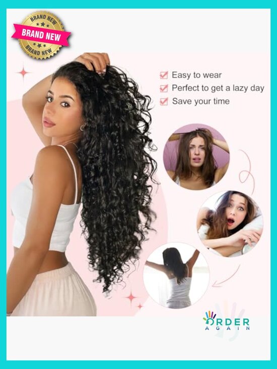 Clip in Curly Hair Extensions 22 inch Long Synthetic Hairpieces 9 Pieces main image 4